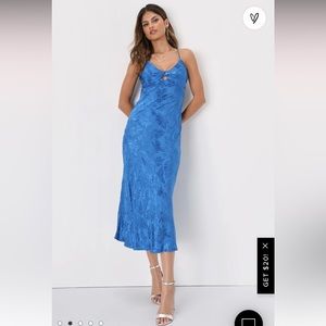 Lulus Vacation Views Blue Jacquard Twist-Front Midi Dress